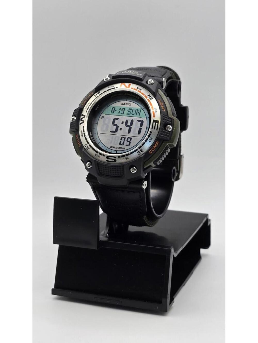 Casio Mens SGW100B-3V Digital Compass Twin Sensor Sport Watch Leather Cloth band